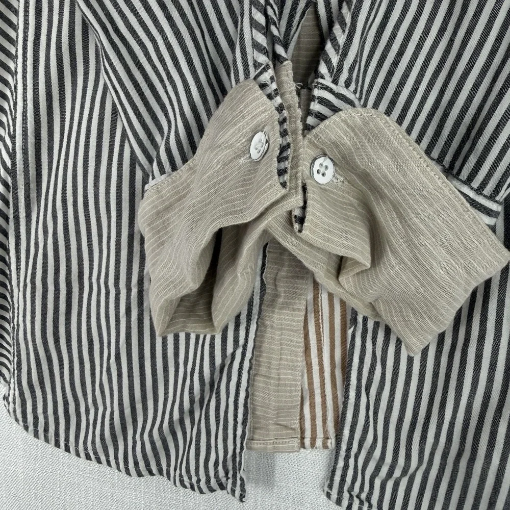 Free People Ivory Striped 100% Cotton Button Down Long Sleeve Blouse Sz S Petite
